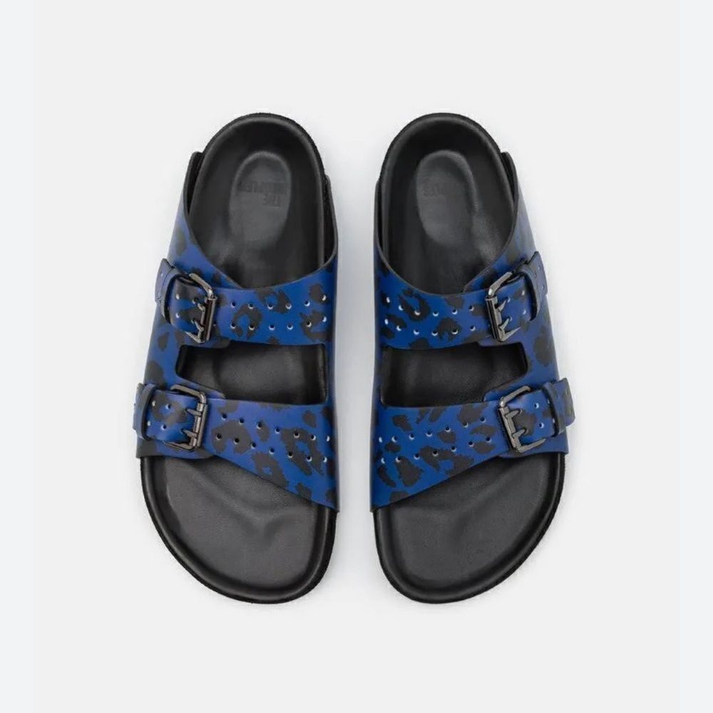 THE KOOPLES BLUE LEATHER LEOPARD-PRINT SANDALS SLIDE  NEW size 41